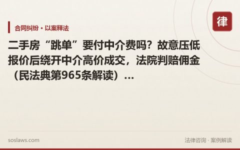 二手房“跳单”要付中介费吗？故意压低报价后绕开中介高价成交，法院判赔佣金（民法典第965条解读）